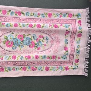 Unused NWT Hand Towel  with Fringe Floral Pink & Blue Simpson SEARS Vintage